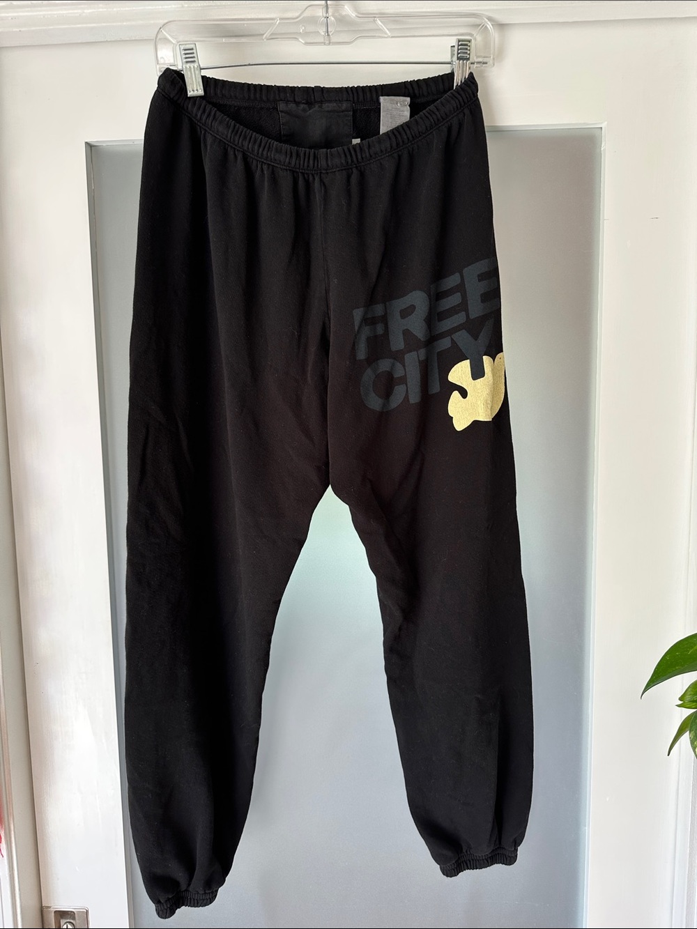 freecity Black Joggers with Tan Graphic Script